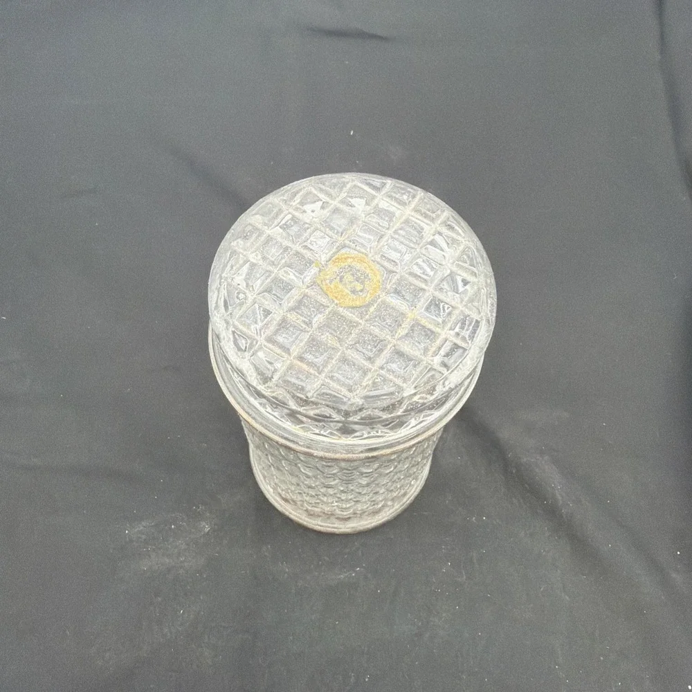 Vintage Avon Clear Glass Jar Carved Cut Pattern Bottle Dish + Lid w/ Feet - 5